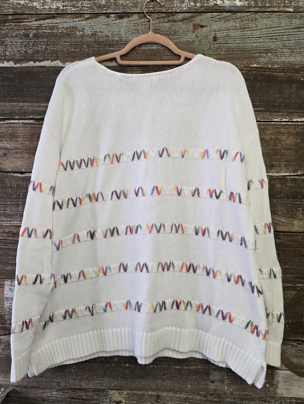 Christopher & Banks XL White Multicolor Stitch Knit Sweater Oversized - Picture 3 of 5